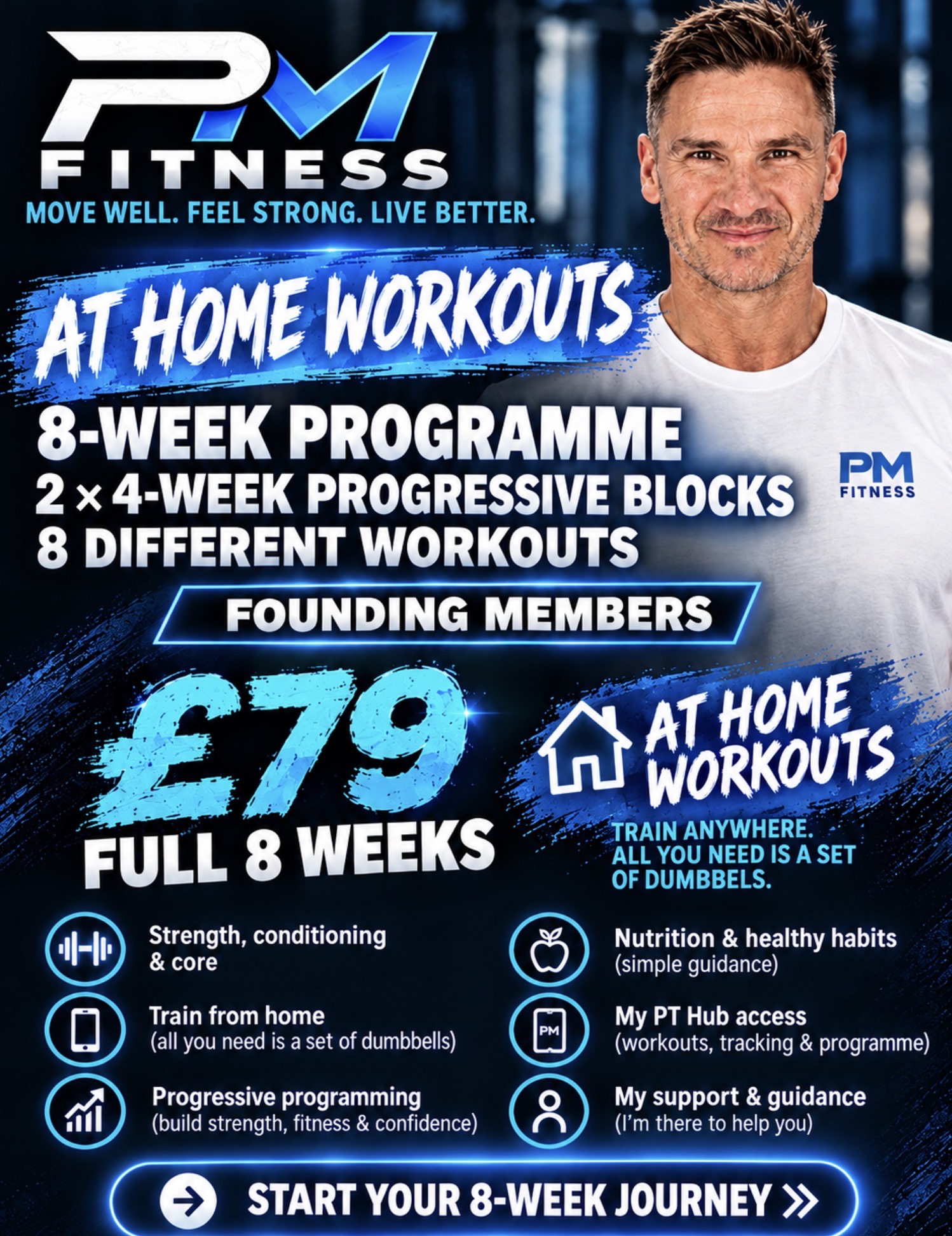 PM Fitness 8-week at-home dumbbell programme, founding members £79